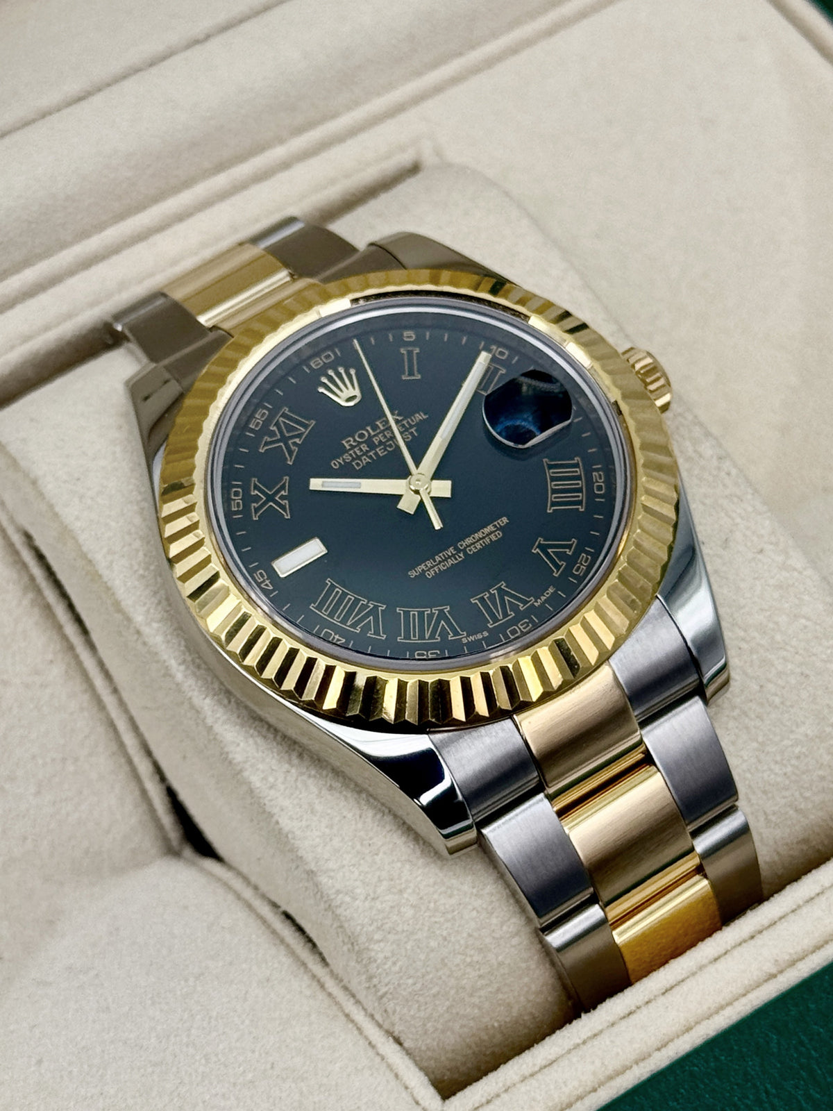 2010 Rolex Datejust II 41mm 116333 Two-Tone Oyster Grey Black Roman Numeral Dial