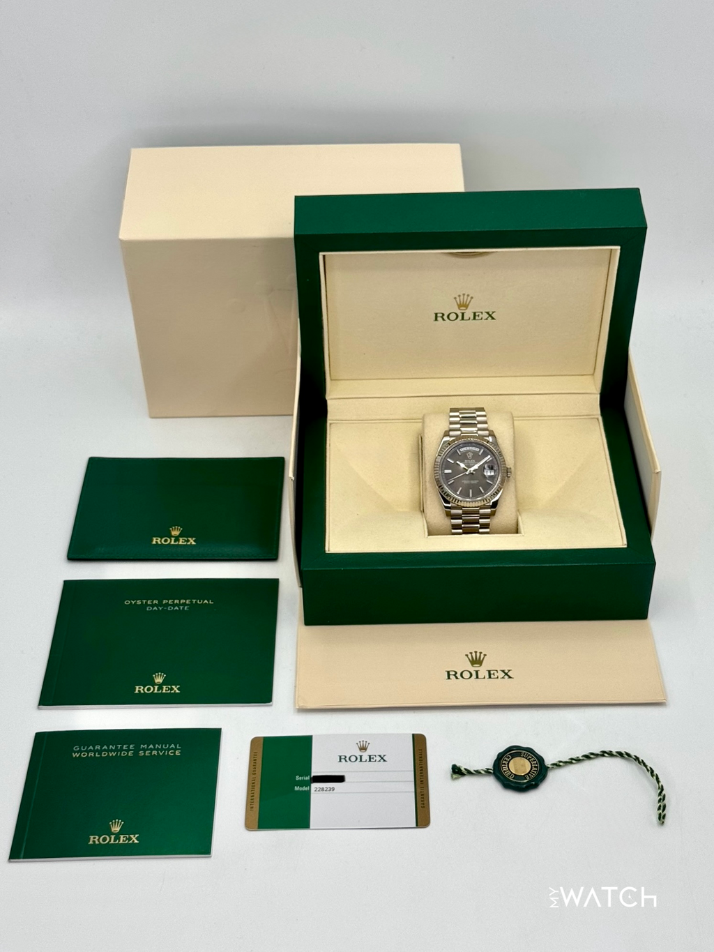 2020 Rolex Day-Date 40mm 228239 White Gold Rhodium Motif Dial