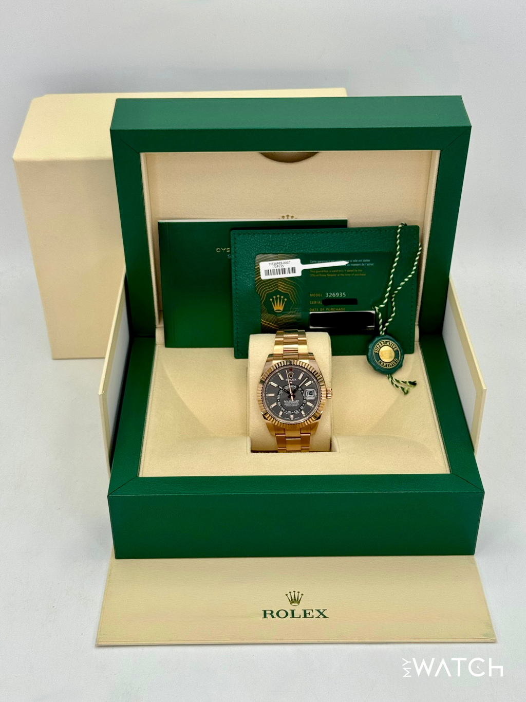 2023 Rolex Sky-Dweller 42mm 326935 Rose Gold Oyster Rhodium Dial