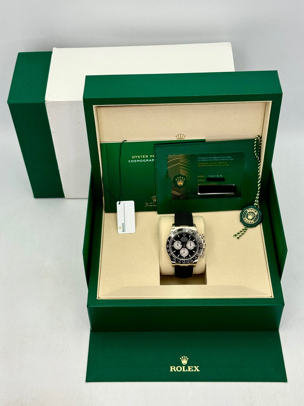 2025 Rolex Daytona 40mm 126519LN White Gold Oysterflex Black Dial