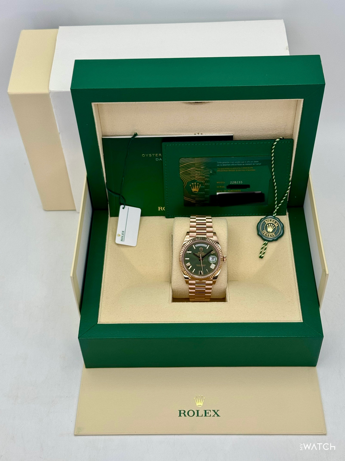 2025 Rolex Day-Date 40mm 228235 Presidential Rose Gold Olive Dial