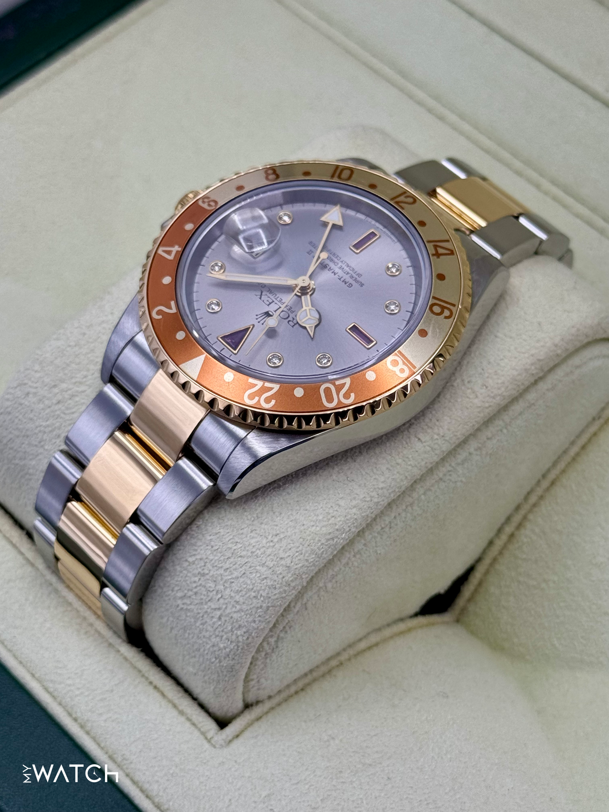 2007 Rolex GMT-Master II 40mm 16713 Slate Grey Serti Diamond Ruby Dial