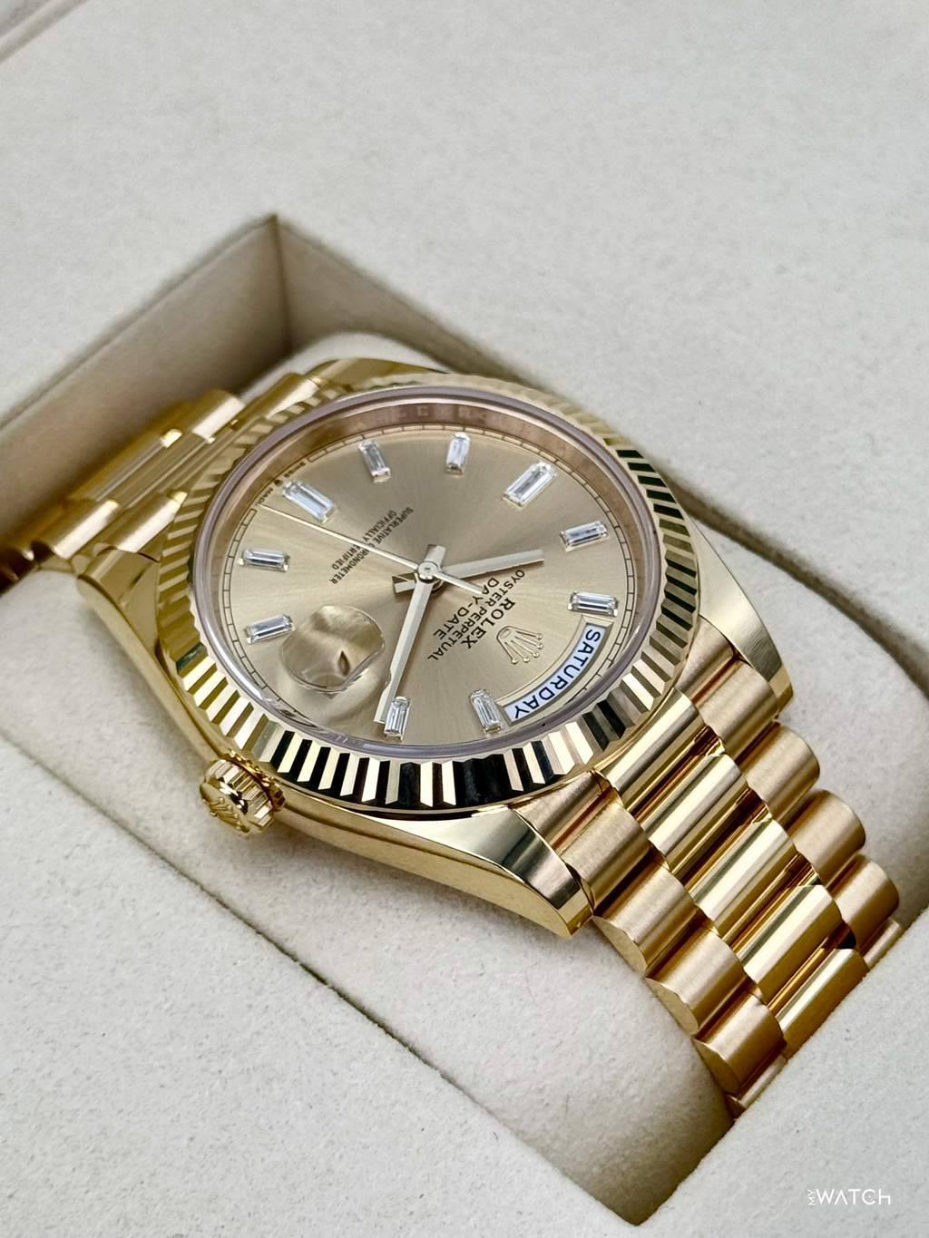 NEW 2026 Rolex Day-Date 40mm 228238 Champagne Diamond Baguette Dial