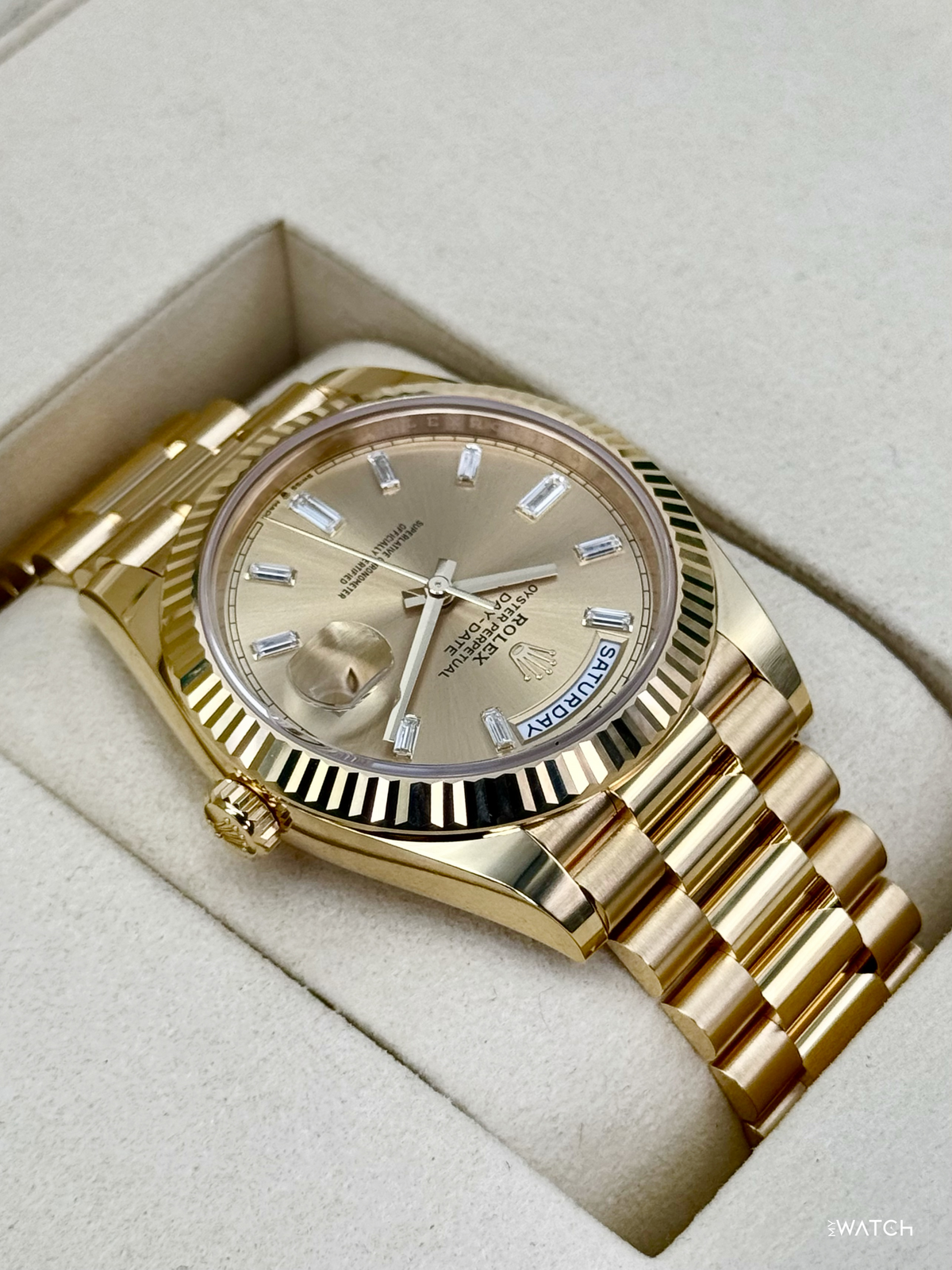 NEW 2026 Rolex Day-Date 40mm 228238 Champagne Diamond Baguette Dial