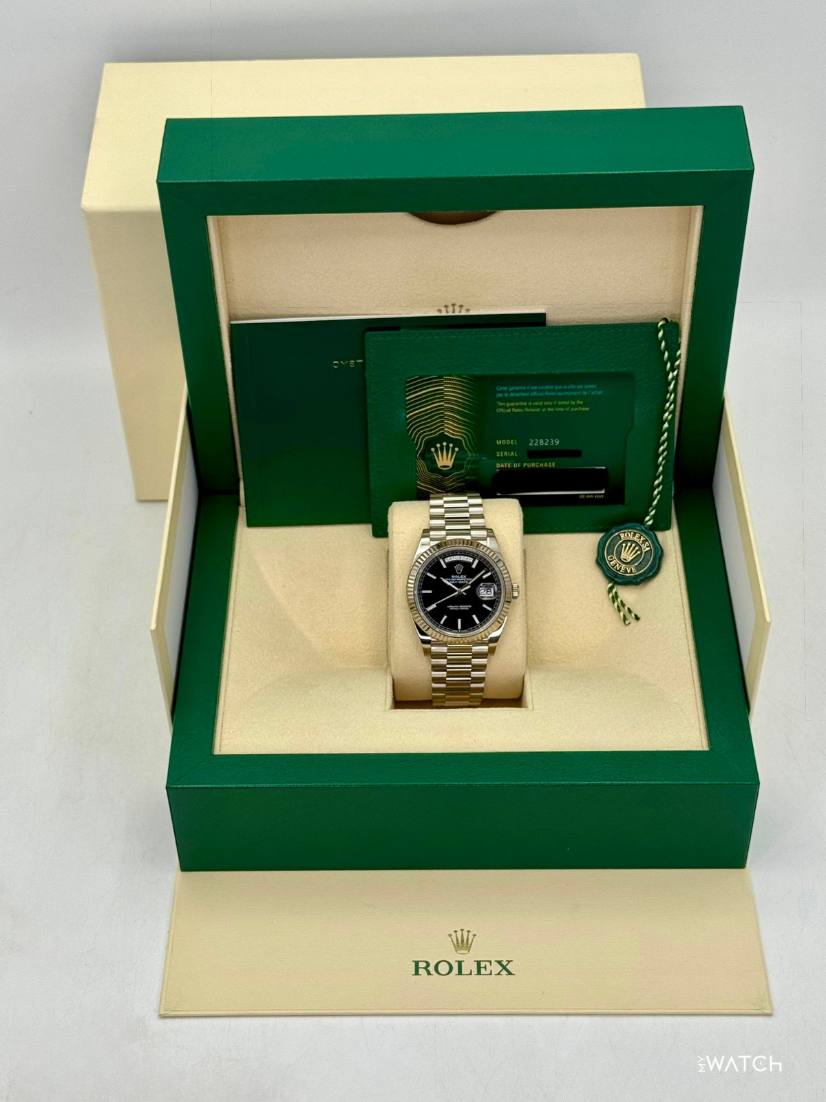 2025 Rolex Day-Date 40mm 228239 Presidential 18kt White Gold Black Dial