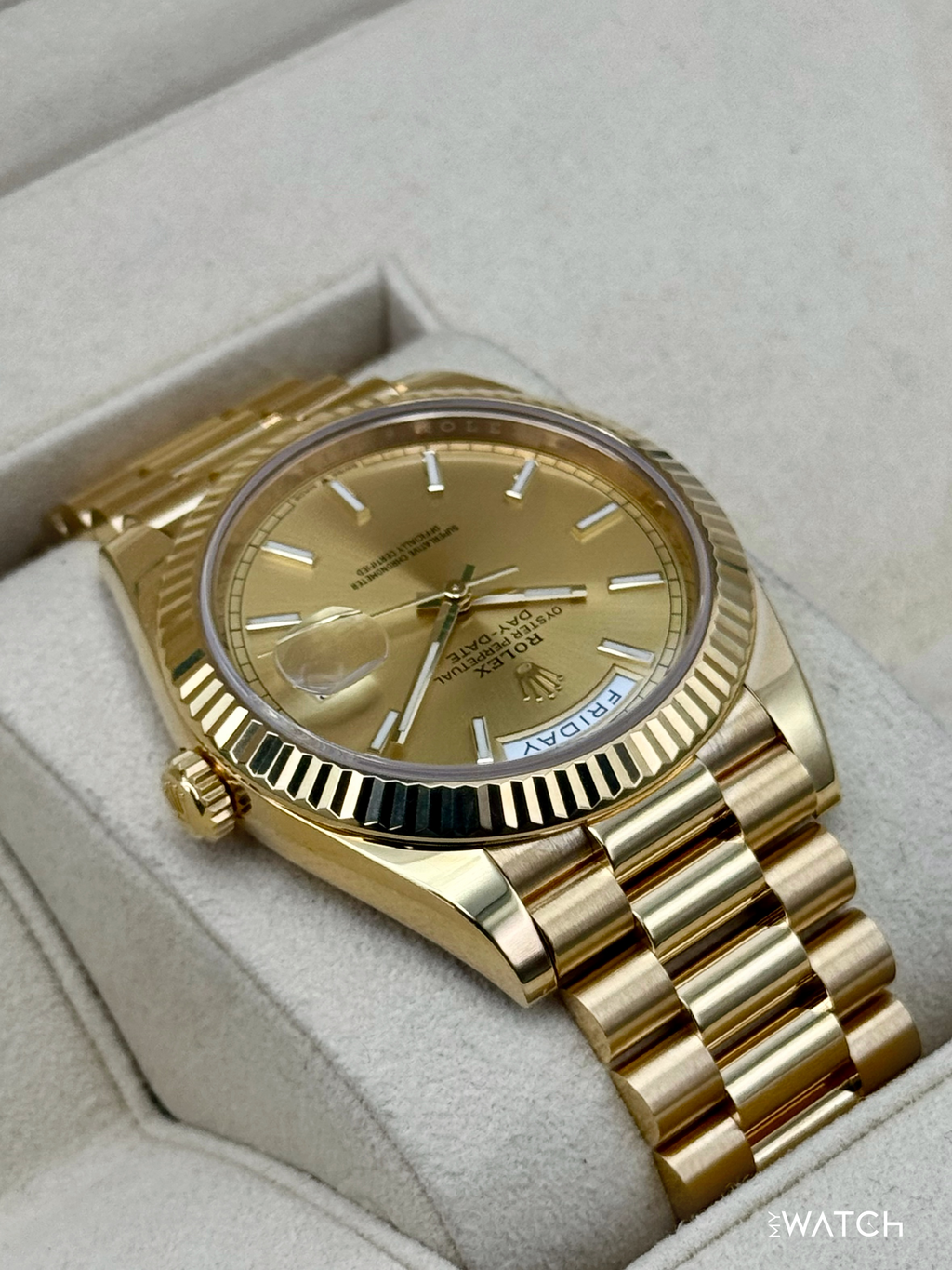 2020 Rolex Day-Date 40mm 228238 Champagne Stick Dial