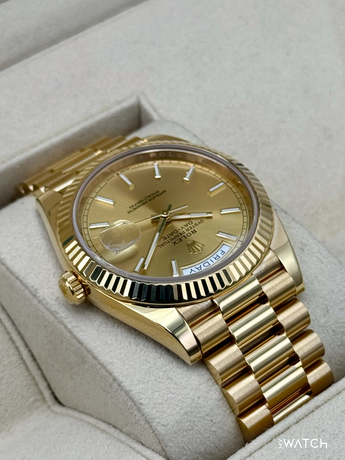 2020 Rolex Day-Date 40mm 228238 Champagne Stick Dial