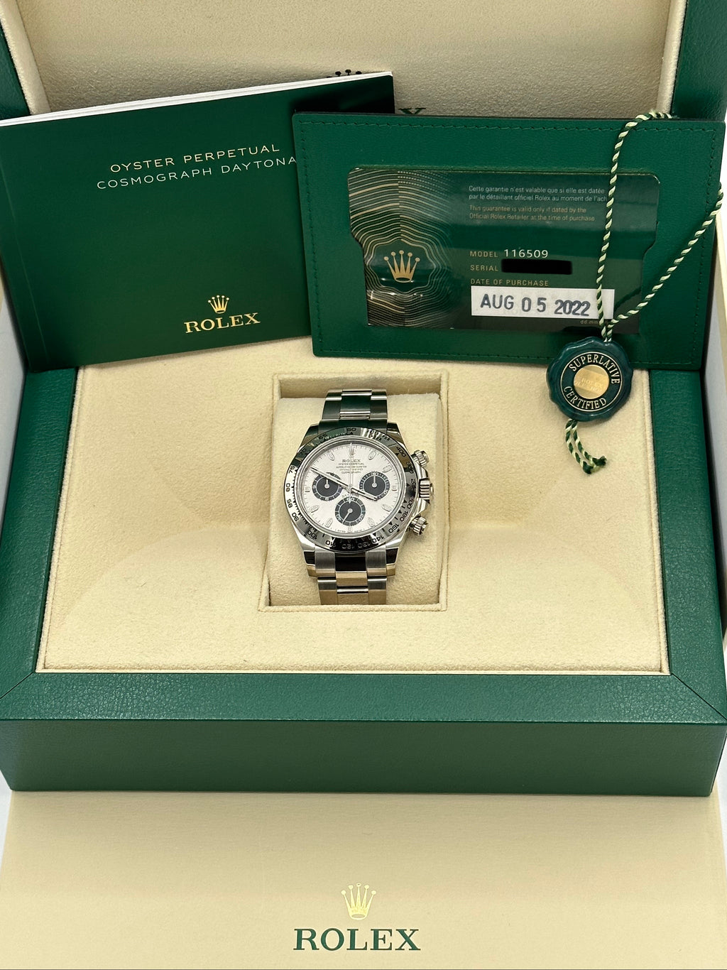 2022 Rolex Daytona 40mm 116509 White Gold Silver Dial