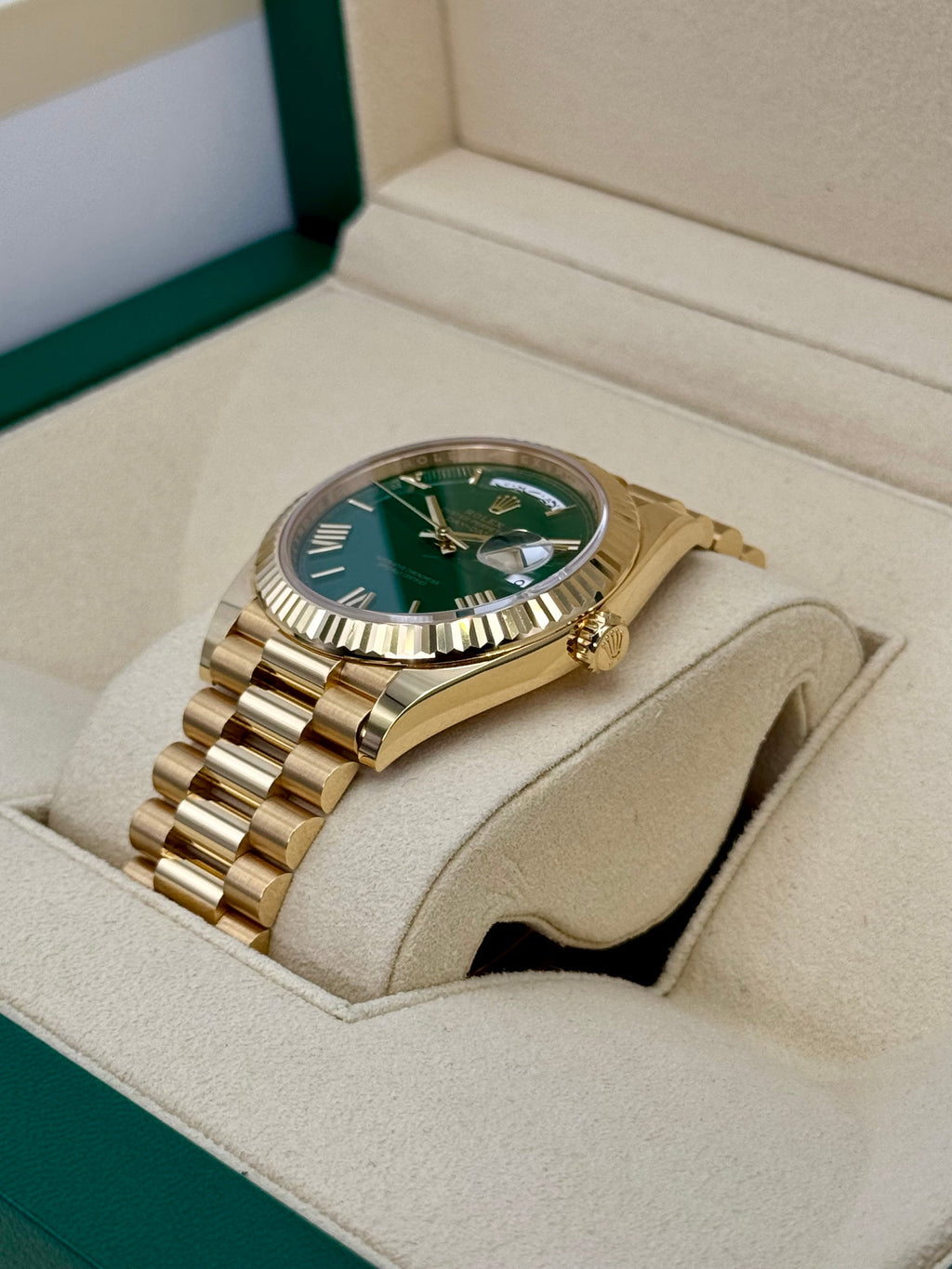 2023 Rolex Day-Date 40mm 228238 Arabic Calendar Green Dial