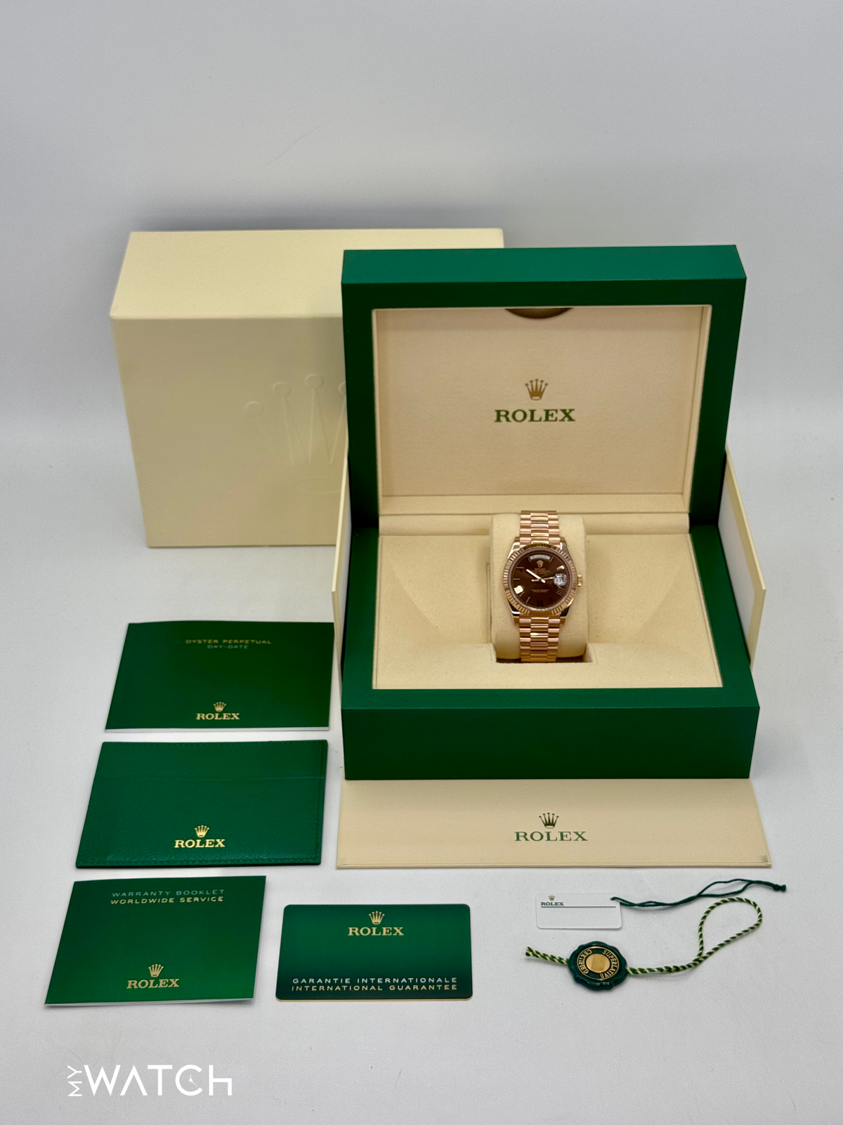 2023 Rolex Day-Date 40mm 228235 Presidential Rose Gold Chocolate Dial