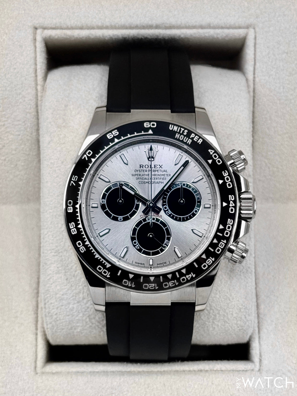 2023 Rolex Daytona 40mm 126519LN White Gold Oysterflex Silver Ghost Dial