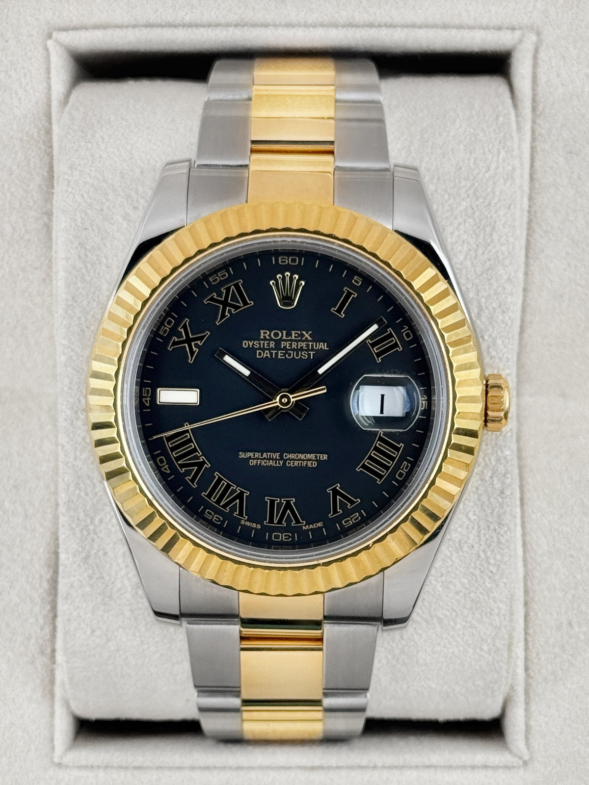 2010 Rolex Datejust II 41mm 116333 Two-Tone Oyster Grey Black Roman Numeral Dial