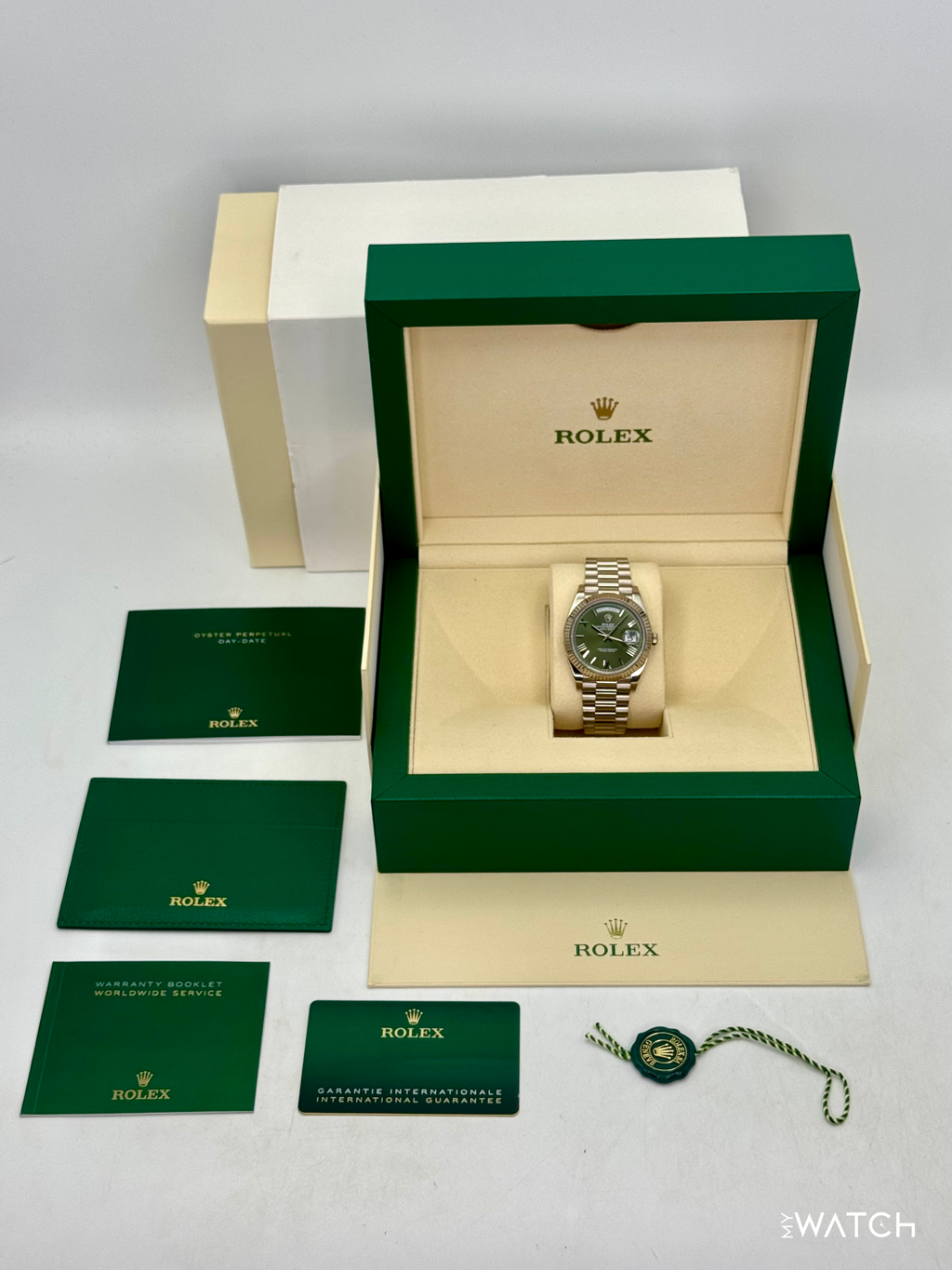 2022 Rolex Day-Date 40mm 228239 Presidential 18kt White Gold Olive Dial