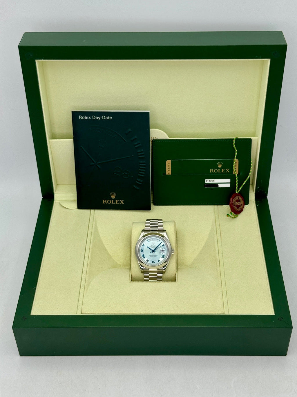 2014 Rolex Day-Date II 41mm 218206 Platinum Ice Blue Roman Numeral Dial