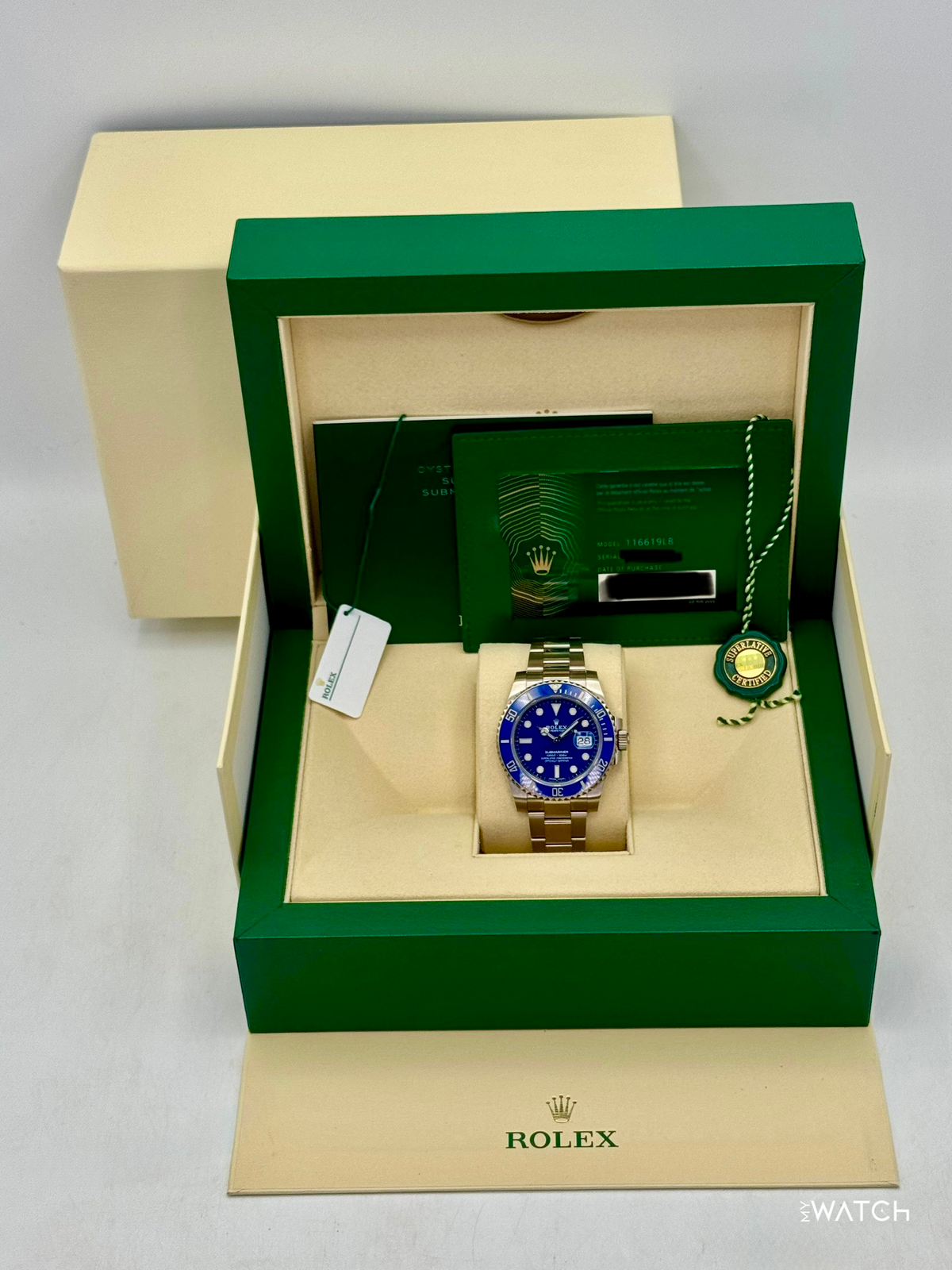 2020 Rolex Submariner "Smurf" 40mm 116619LB White Gold Blue Dial (NFC Card)