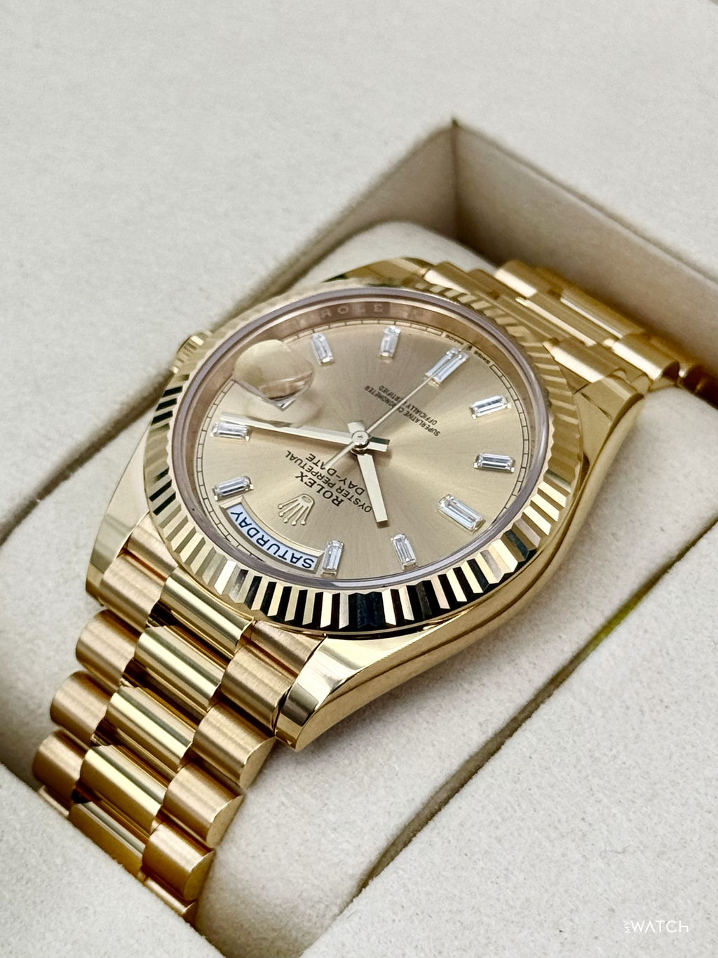 NEW 2026 Rolex Day-Date 40mm 228238 Champagne Diamond Baguette Dial