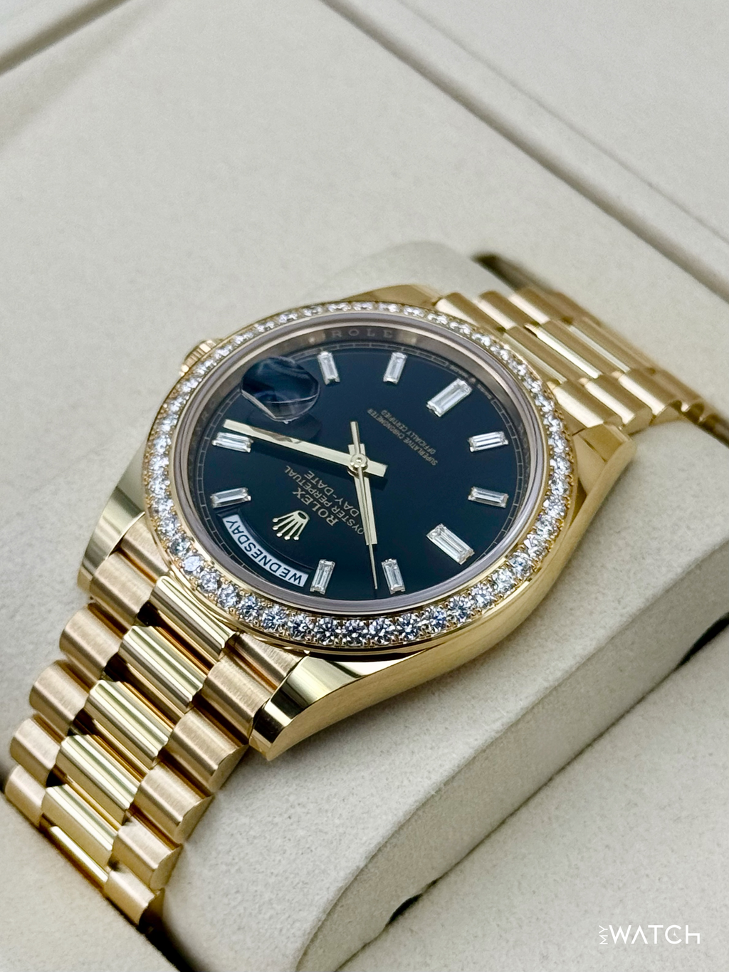 NEW 2026 Rolex Day-Date 40mm 228348RBR Black Diamond Baguette Dial