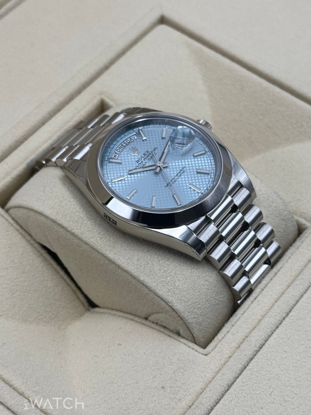 NEW 2024 Rolex Day-Date 40mm 228206 Platinum Blue Motif Dial