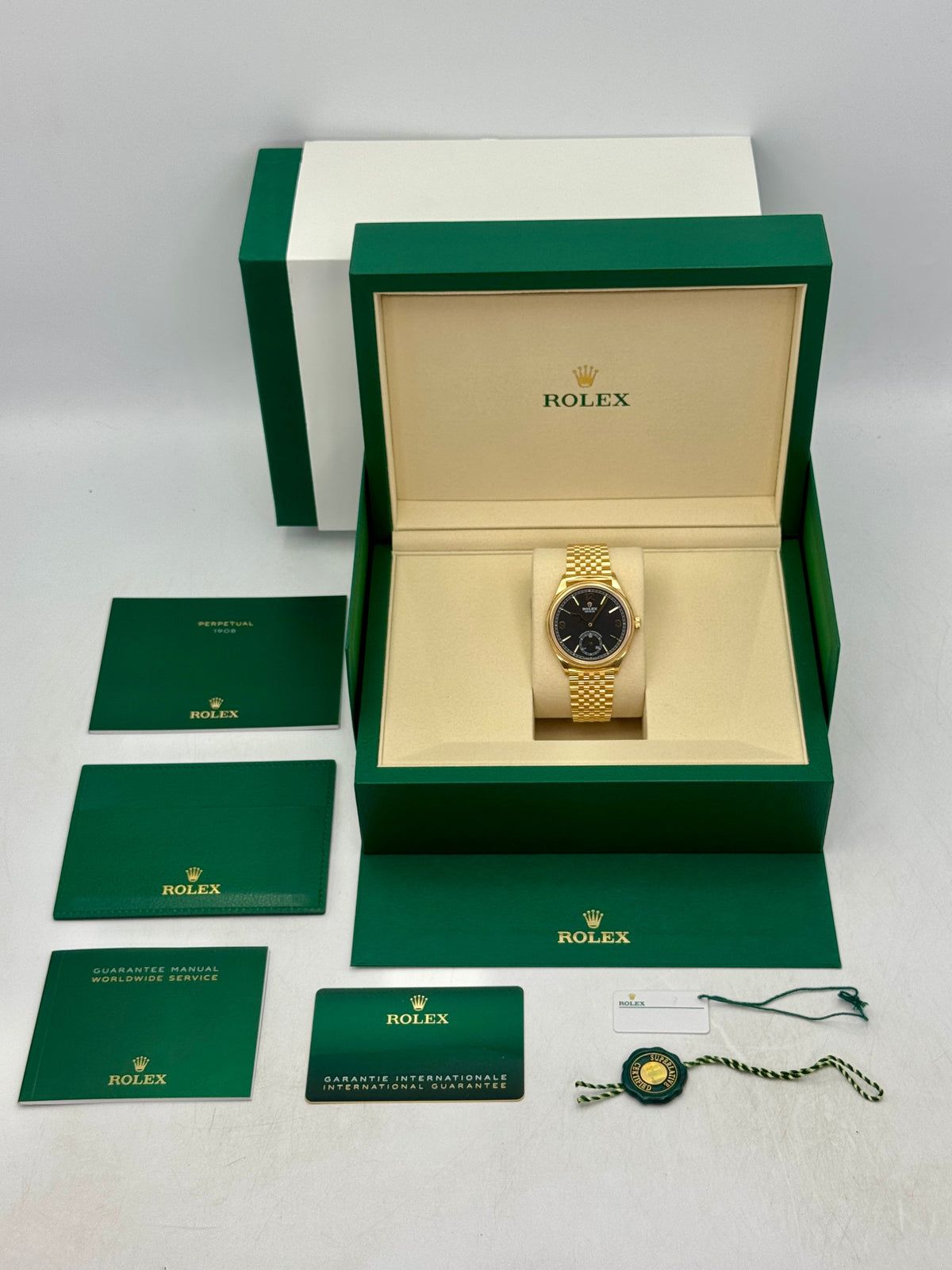 NEW 2026 Rolex 1908 39mm 52508 Yellow Gold Settimo Bracelet Black Dial