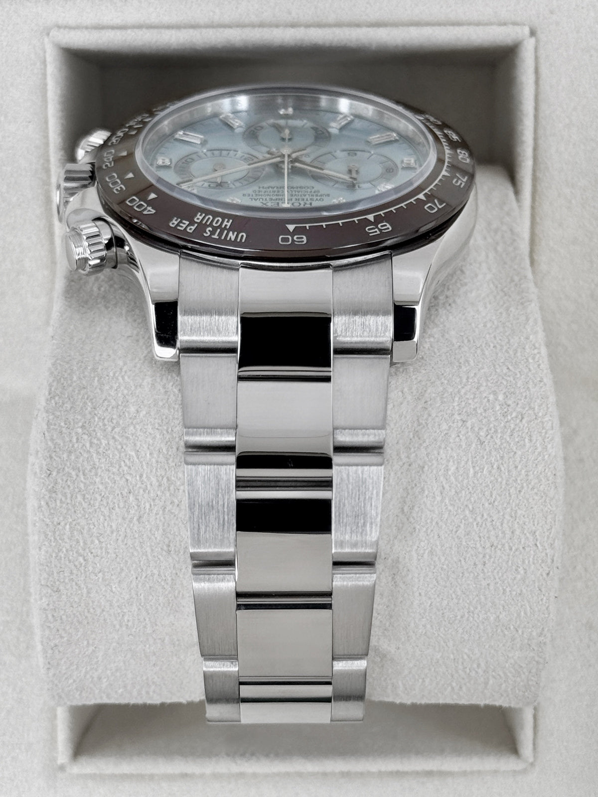 2020 Rolex Daytona 40mm 116506 Platinum Ice Blue Diamond Baguette Dial