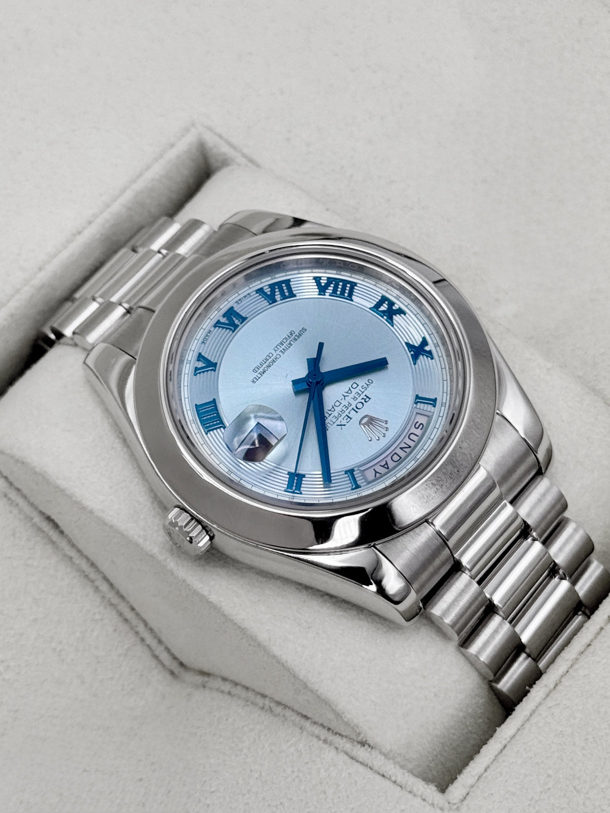 2014 Rolex Day-Date II 41mm 218206 Platinum Ice Blue Roman Numeral Dial