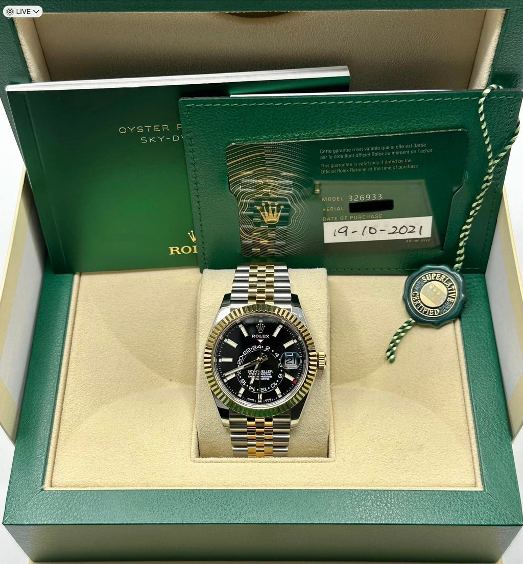2021 Rolex Sky-Dweller 42mm 326933 Two-Tone Jubilee Black Dial