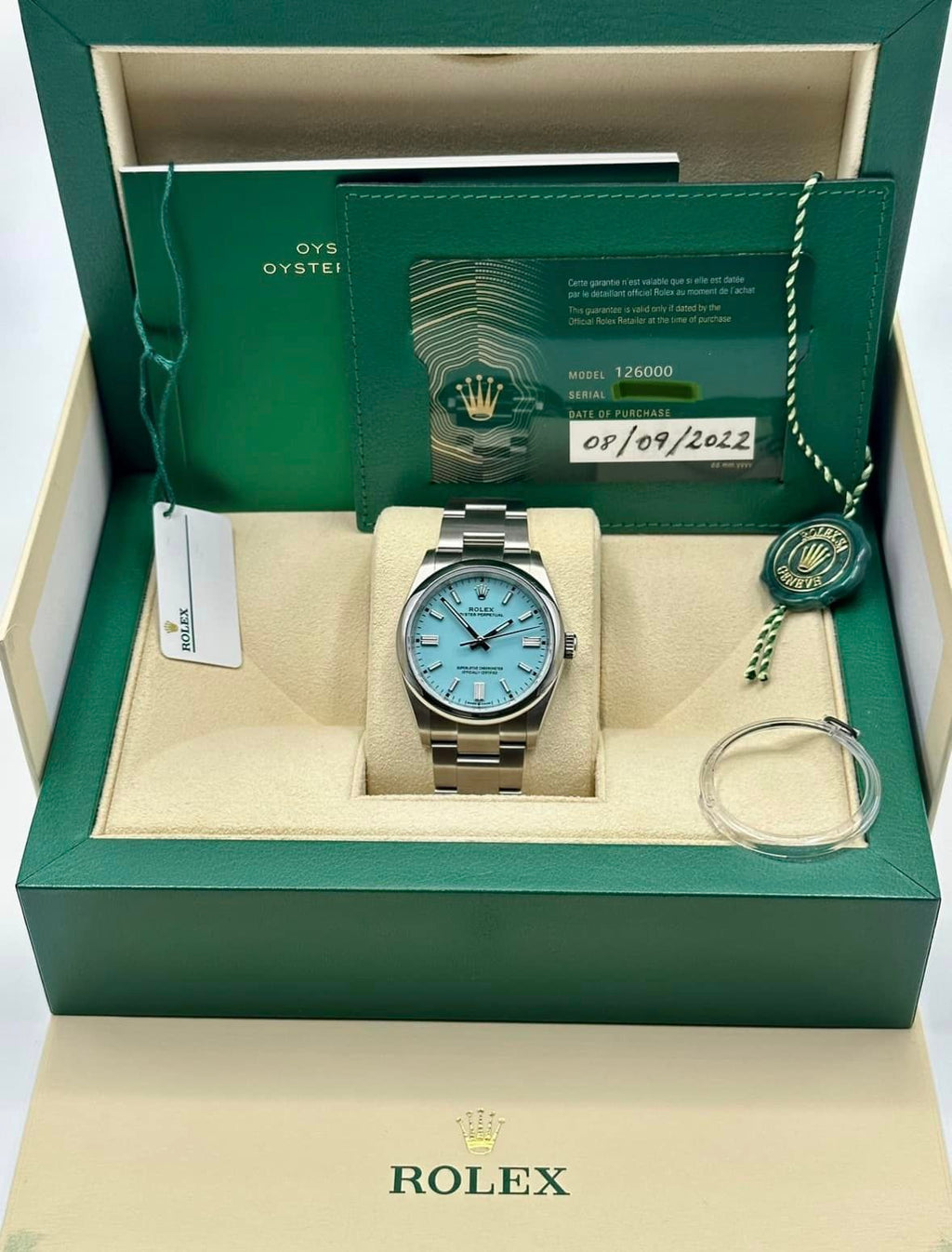 2022 Rolex Oyster Perpetual 36mm 126000 Tiffany Blue Dial
