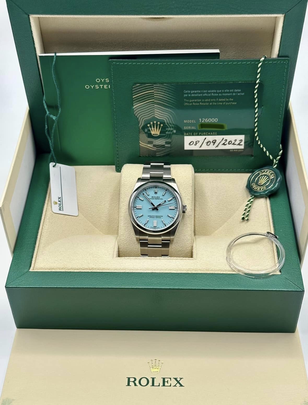 2022 Rolex Oyster Perpetual 36mm 126000 Tiffany Blue Dial