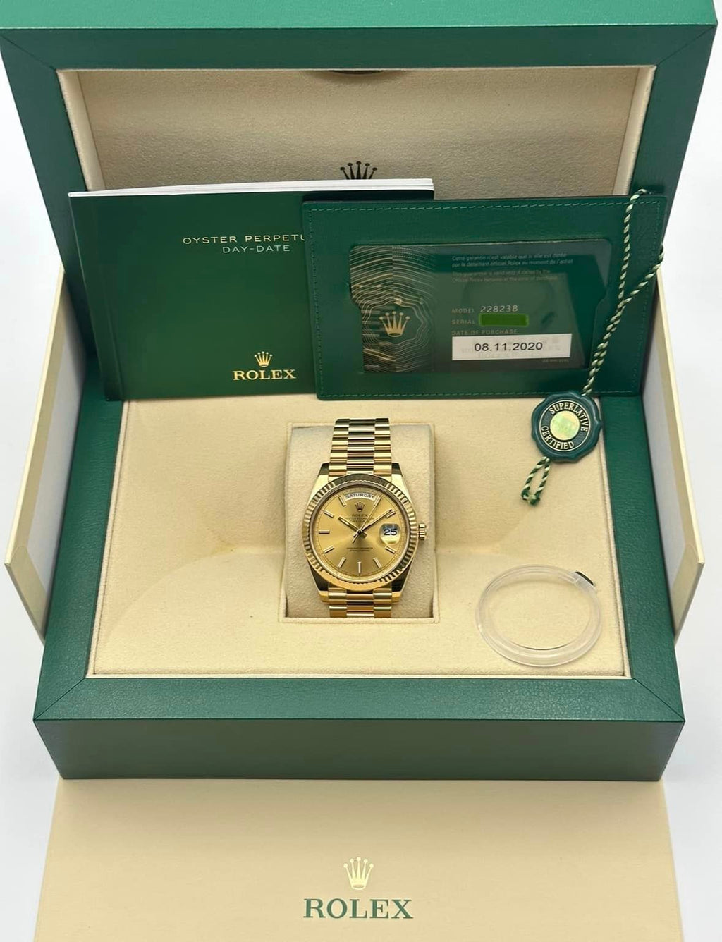 2020 Rolex Day-Date 40mm 228238 Presidential Champagne Dial