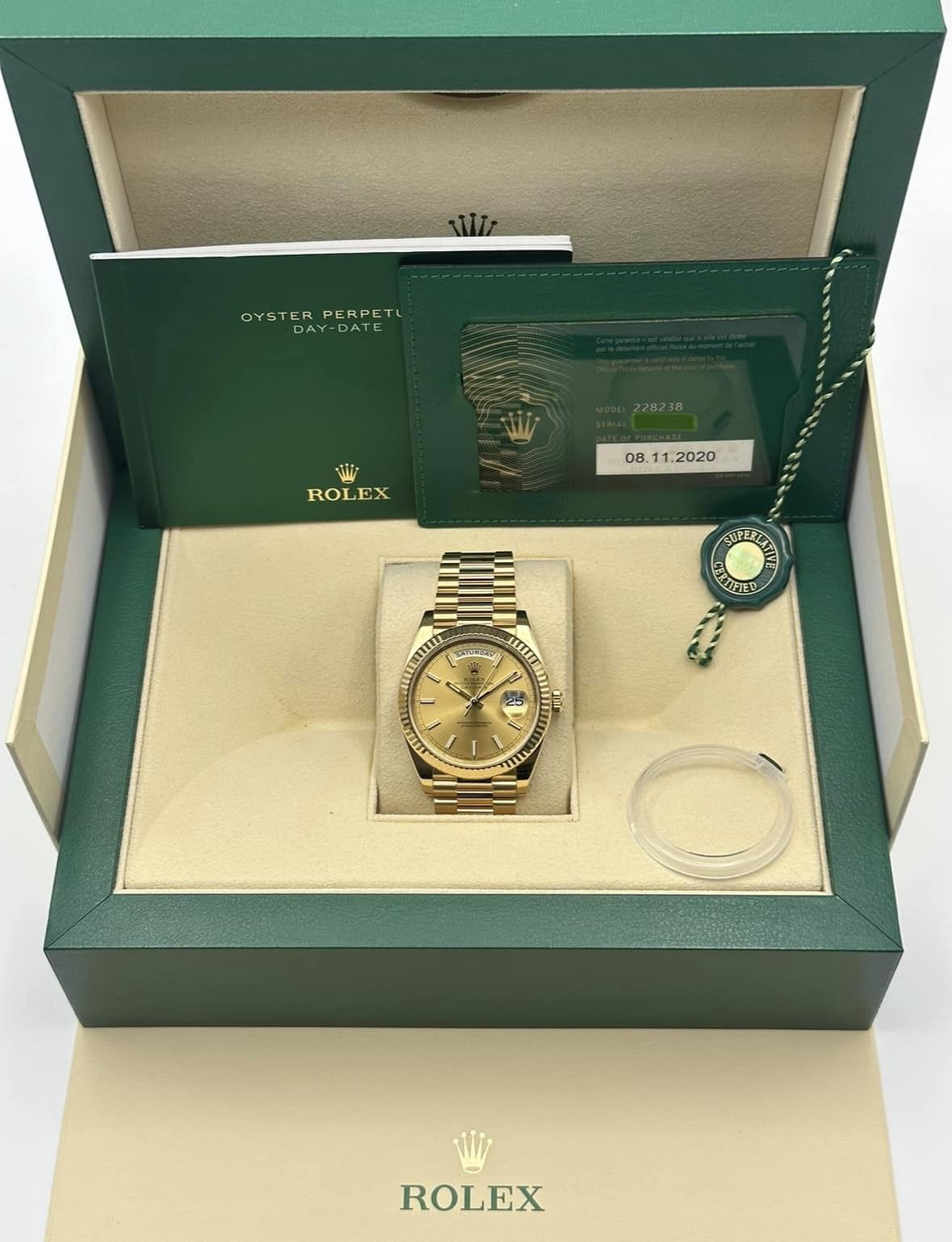 2020 Rolex Day-Date 40mm 228238 Presidential Champagne Dial