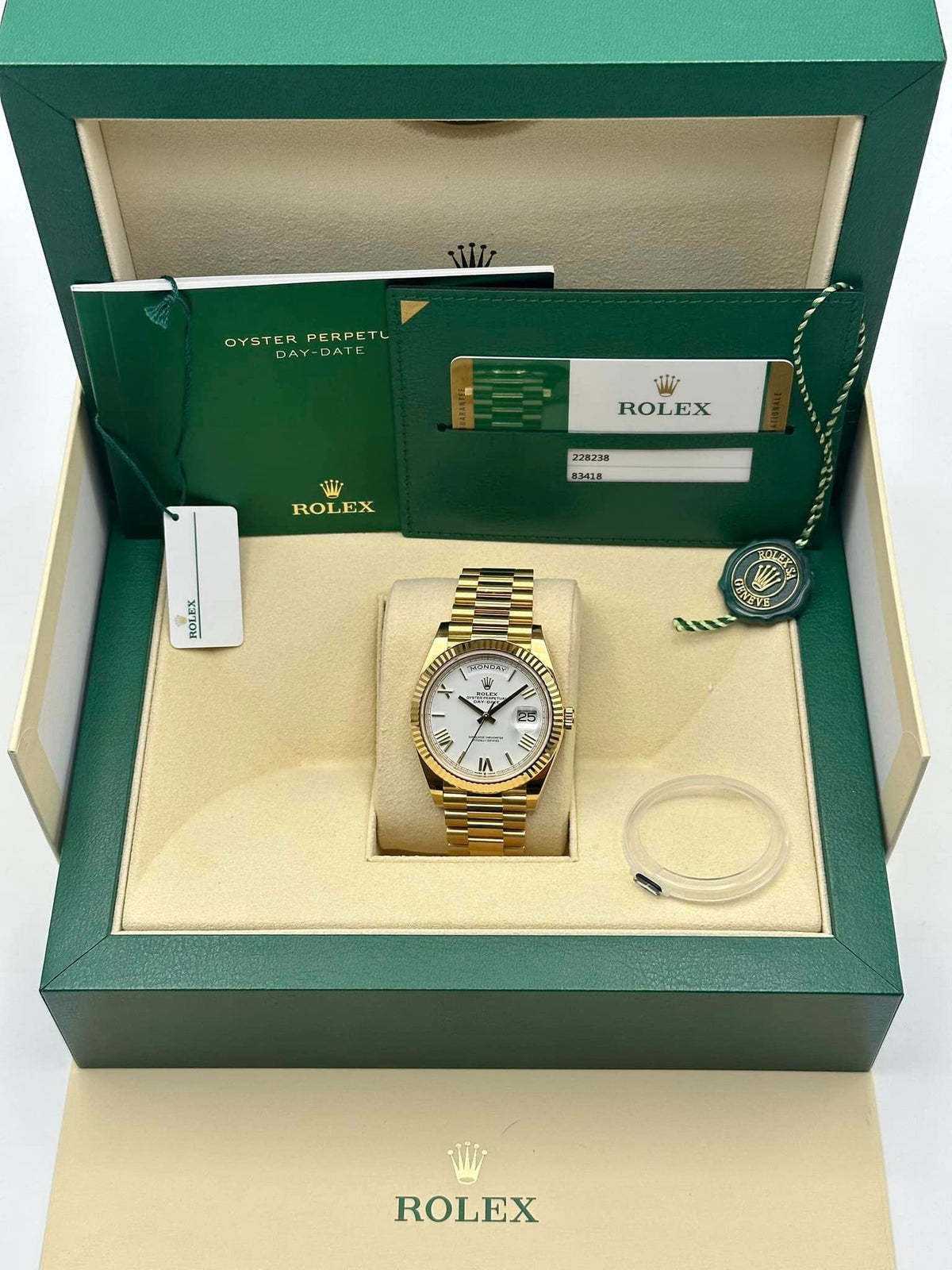 2019 Rolex Day-Date 40mm 228238 Presidential White Dial