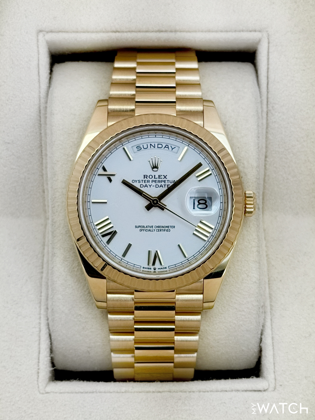 2021 Rolex Day-Date 40mm 228238 Presidential Roman Numeral White Dial