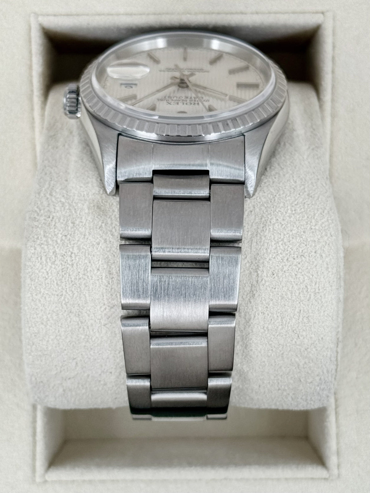 2004 Rolex Datejust 36mm 16220 Stainless Steel Oyster Silver Tapestry Dial (Collectors Set)