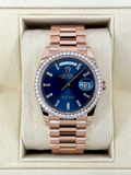 NEW 2025 Rolex Day-Date 36mm 128345RBR Rose Gold Blue Baguette Dial