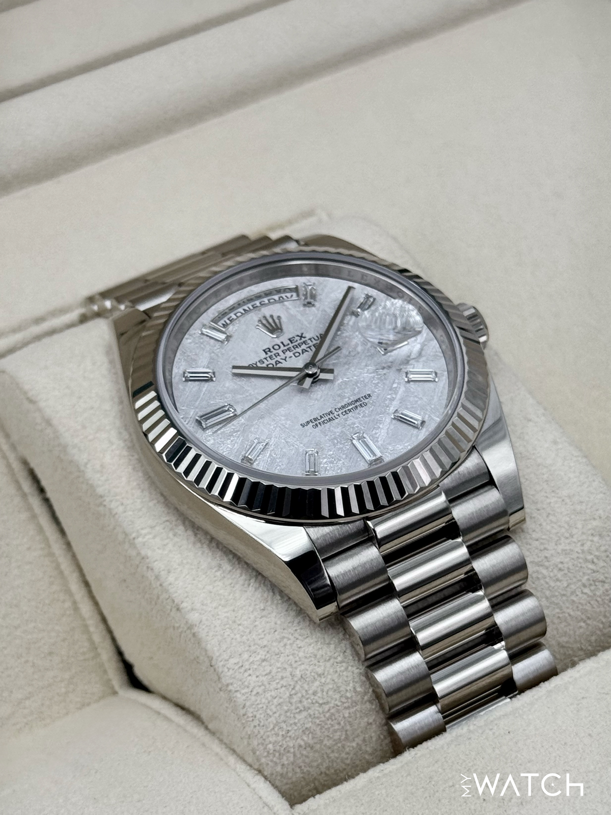 NEW 2025 Rolex Day-Date 40mm 228239 Presidential White Gold Meteorite Dial