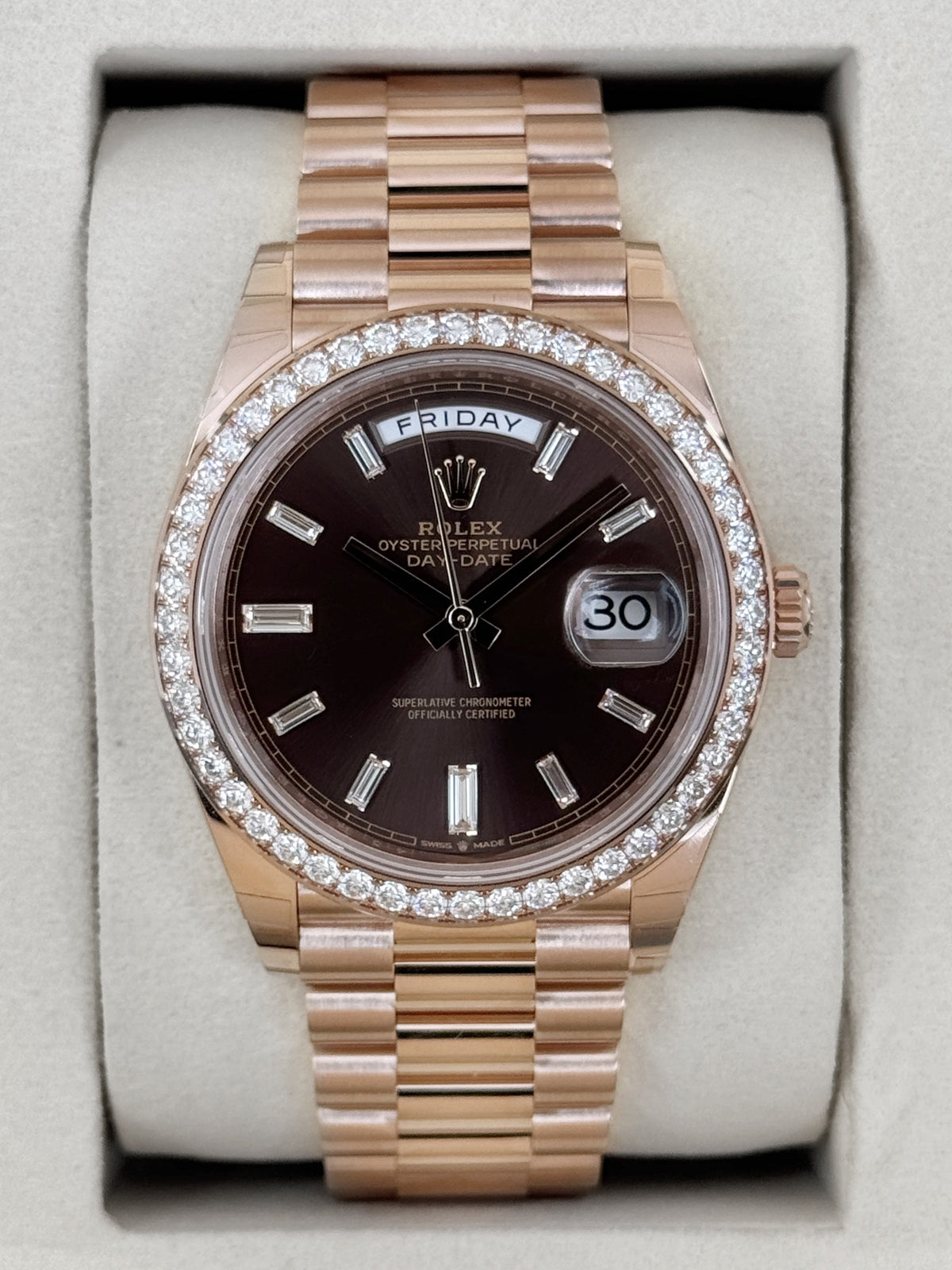 NEW 2026 Rolex Day-Date 40mm 228345RBR Rose Gold Chocolate Diamond Dial (NEW STYLE CARD and STICKERED)