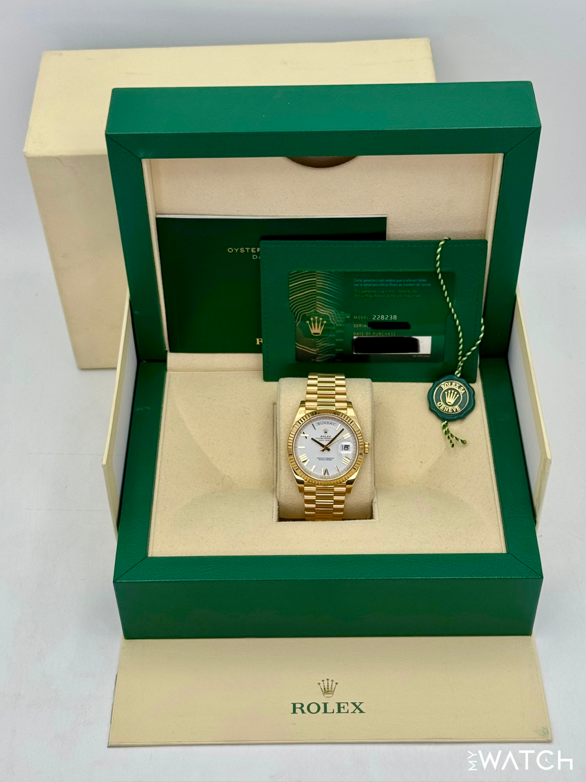 2021 Rolex Day-Date 40mm 228238 Presidential Roman Numeral White Dial