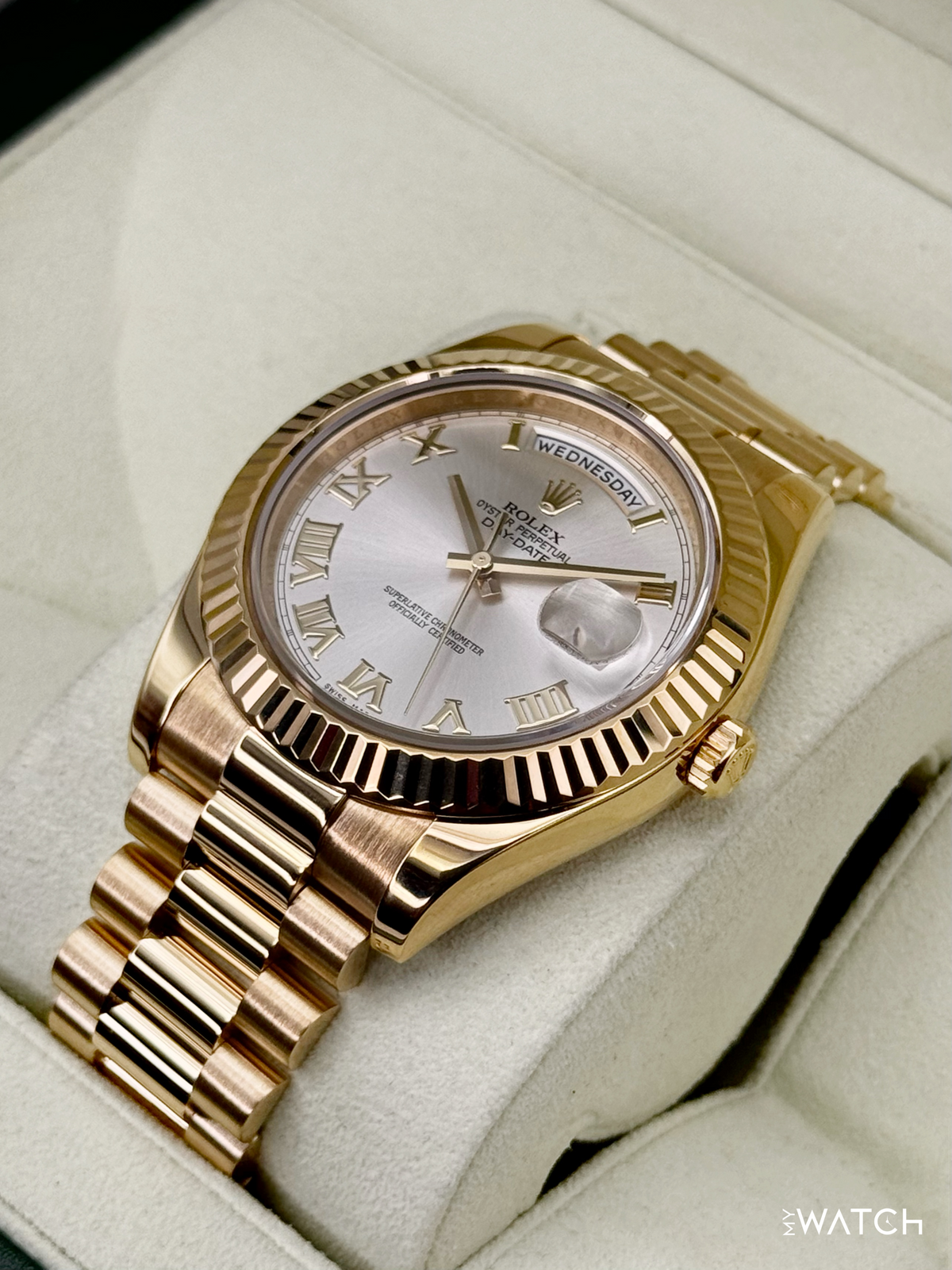 2012 Rolex Day-Date II 41mm 218238 Presidential Yellow Gold Silver Dial