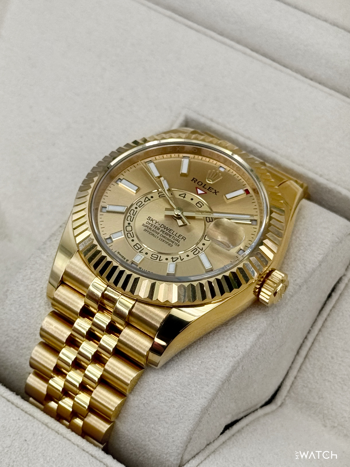 2024 Rolex Sky-Dweller 42mm 336938 Yellow Gold Jubilee Champagne Dial