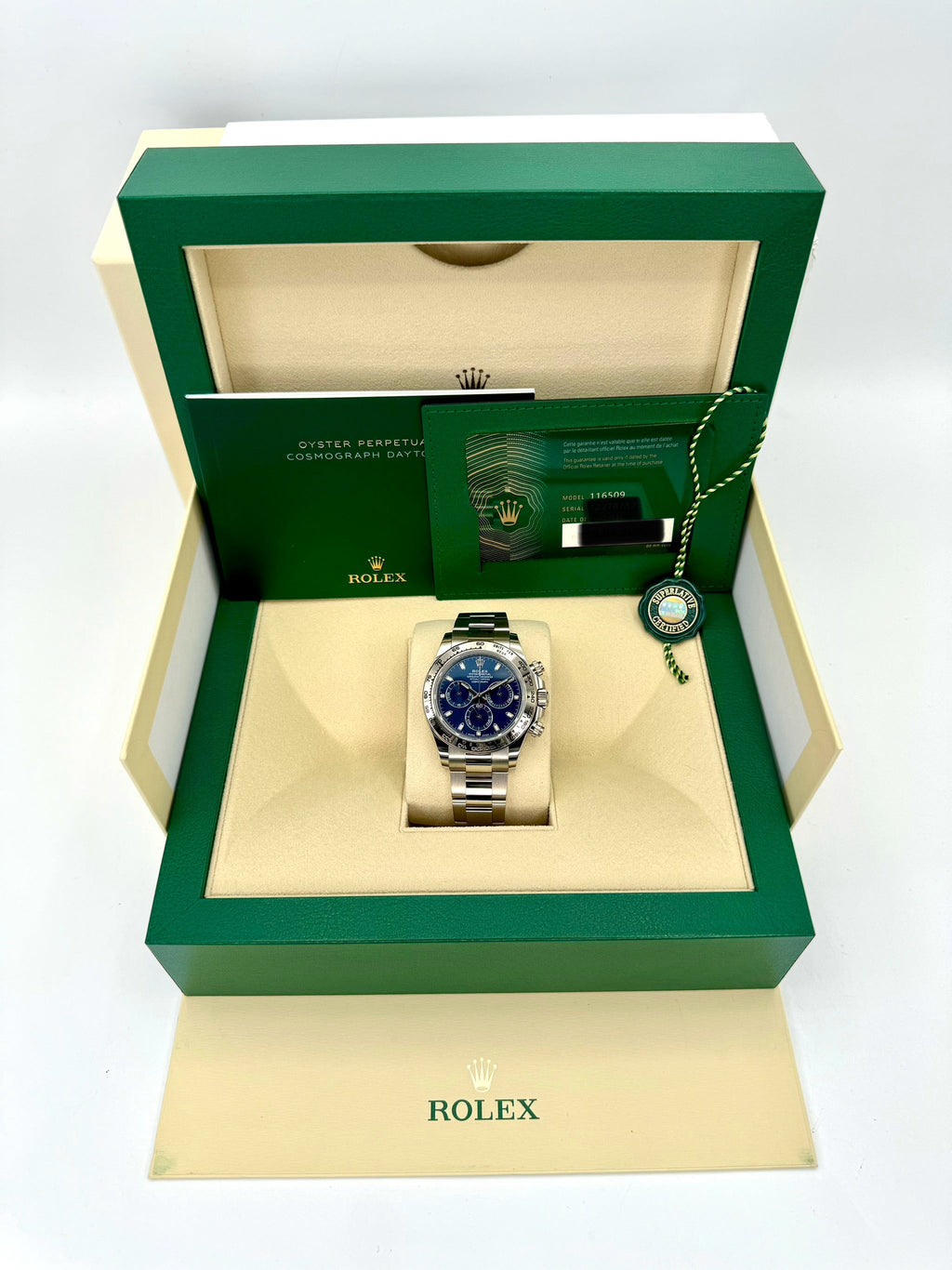 2022 Rolex Daytona 40mm 116509 White Gold Blue Dial