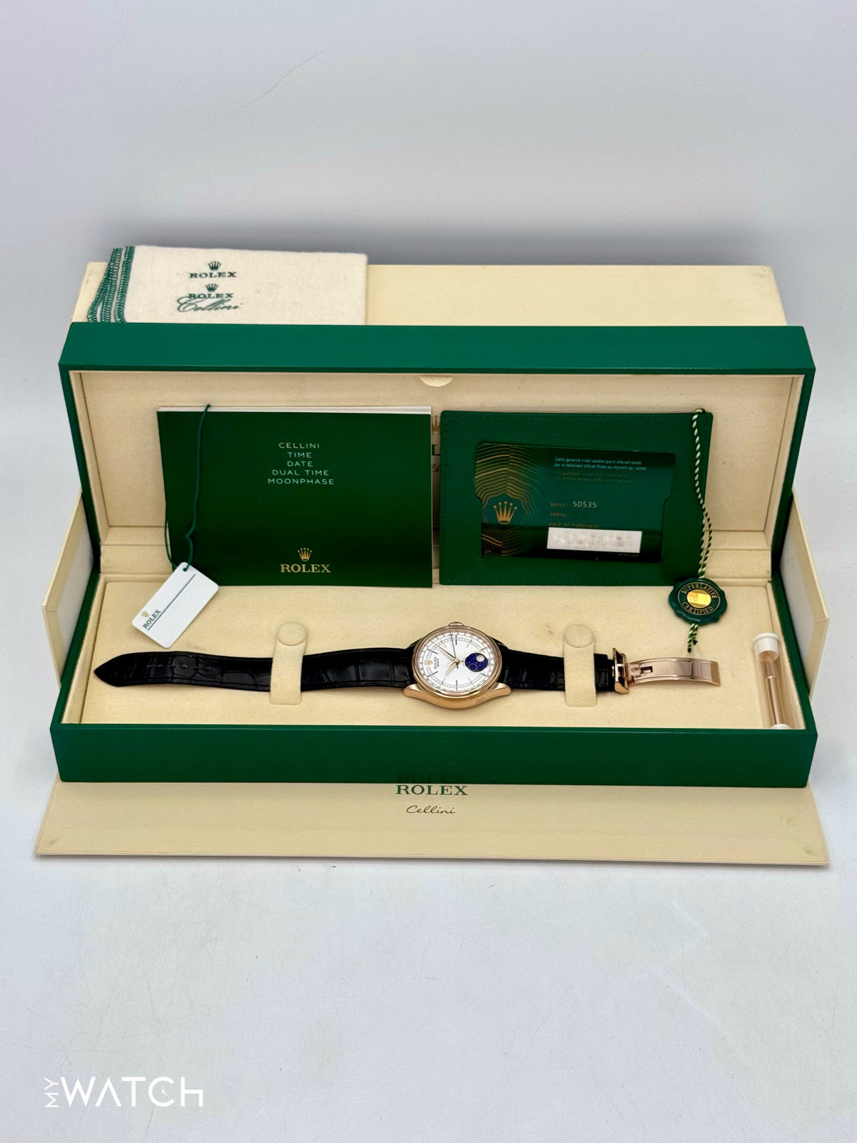 2022 Rolex Cellini Moonphase 39mm 50535 Rose Gold White Dial