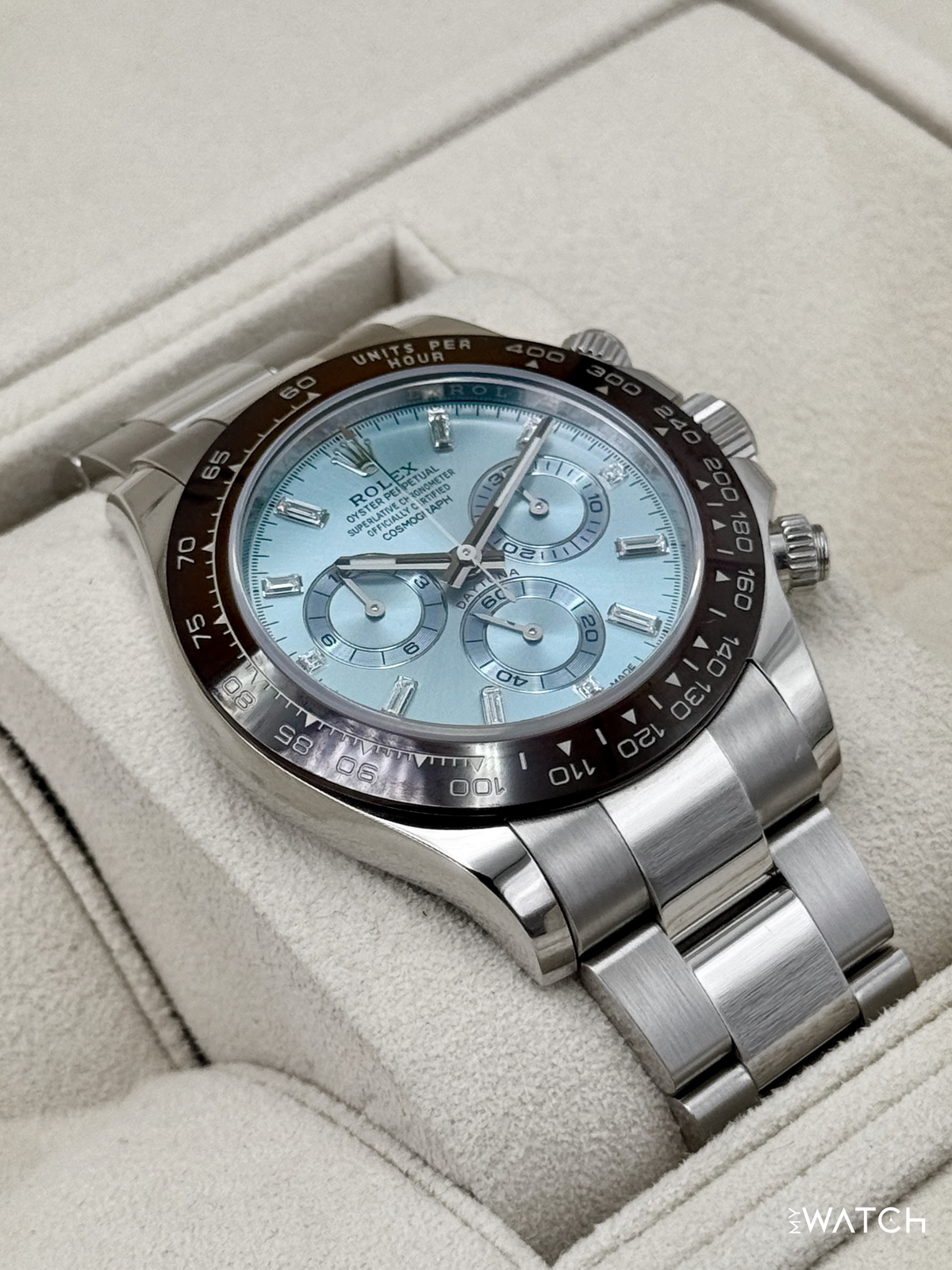 2017 Rolex Daytona 40mm 116506 Platinum Ice Blue Diamond Baguette Dial