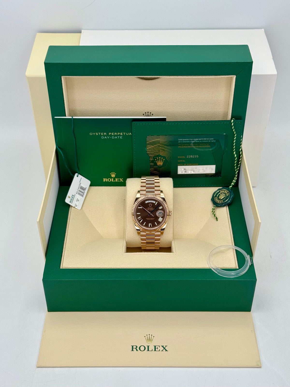 2024 Rolex Day-Date 40mm 228235 Rose Gold Chocolate Dial