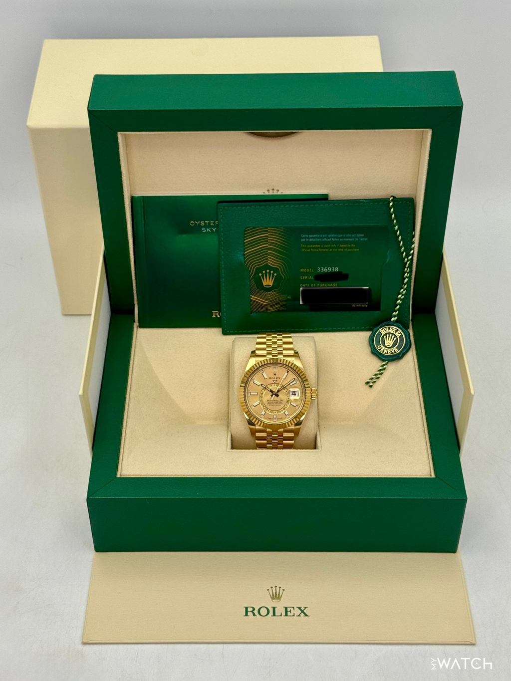 2024 Rolex Sky-Dweller 42mm 336938 Yellow Gold Jubilee Champagne Dial