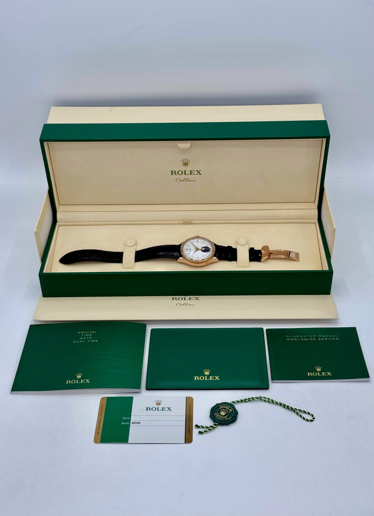 2018 Rolex Cellini Moonphase 39mm 50535 Rose Gold White Dial