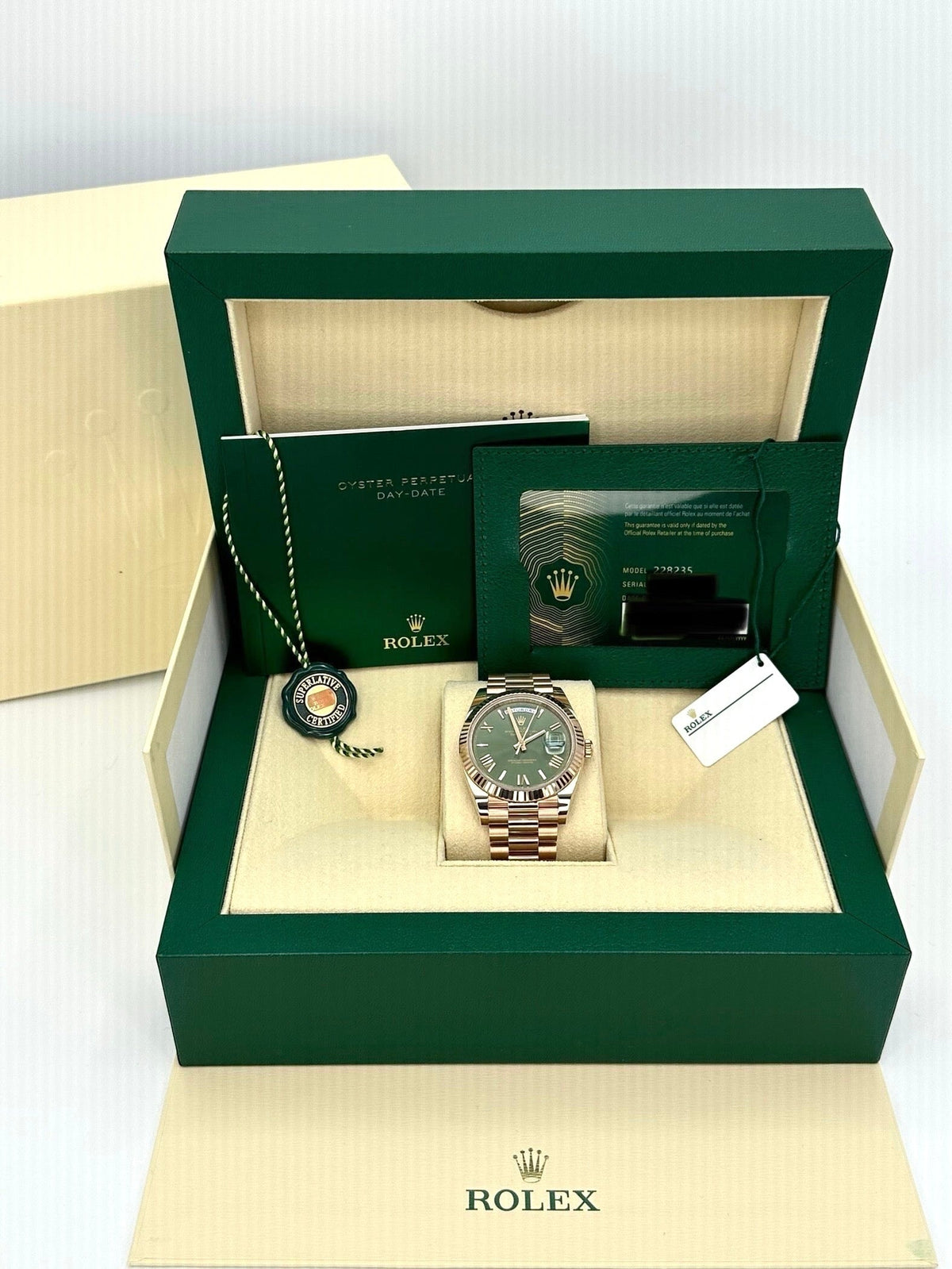 NEW 2024 Rolex Day-Date 40mm 228235 Presidential Rose Gold Olive Dial