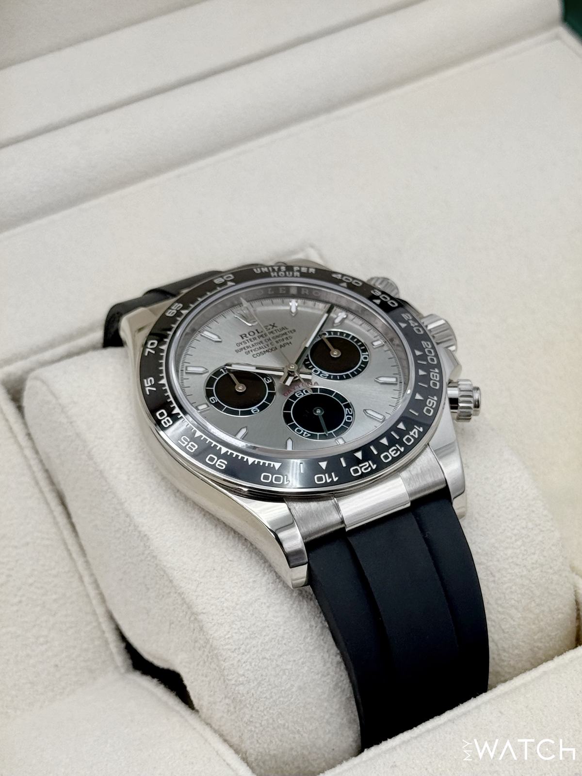 2023 Rolex Daytona 40mm 126519LN White Gold Oysterflex Silver Ghost Dial