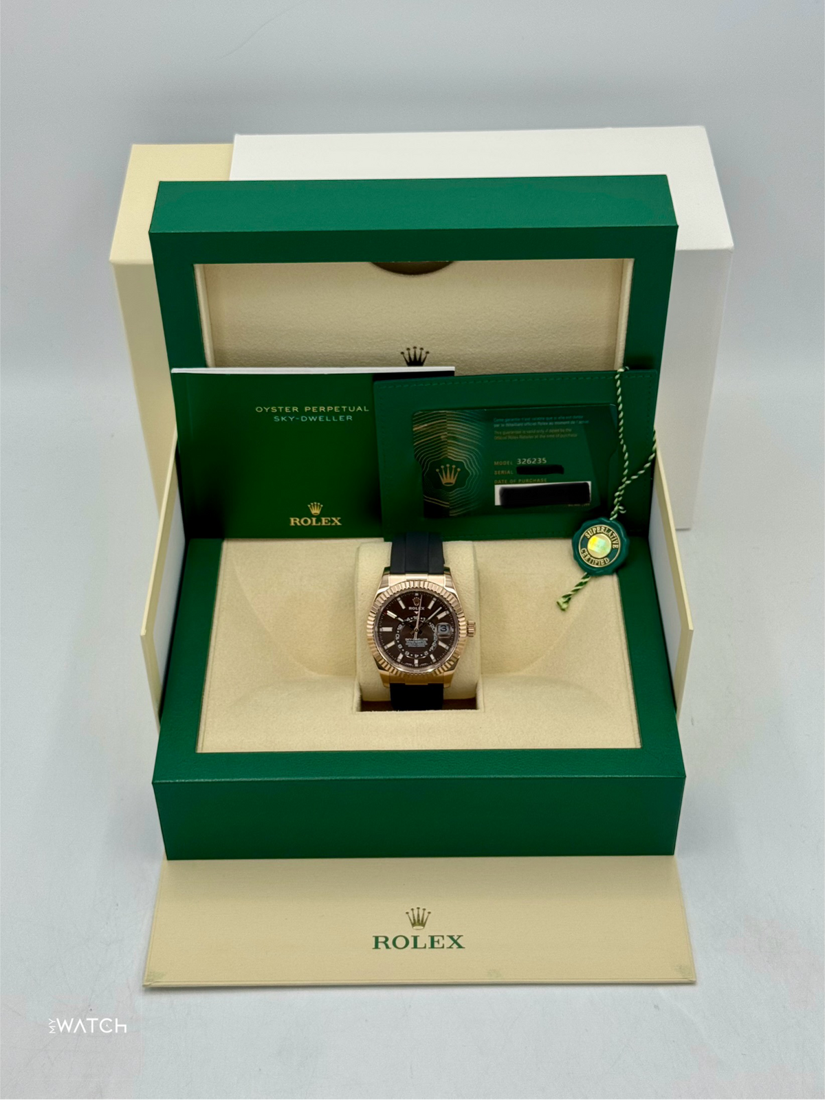 2022 Rolex Sky-Dweller 42mm 326235 Rose Gold Oysterflex Chocolate Dial