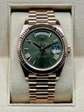 NEW 2022 Rolex Day-Date 40 228235 Rose Gold Olive Dial Arabic Calendar