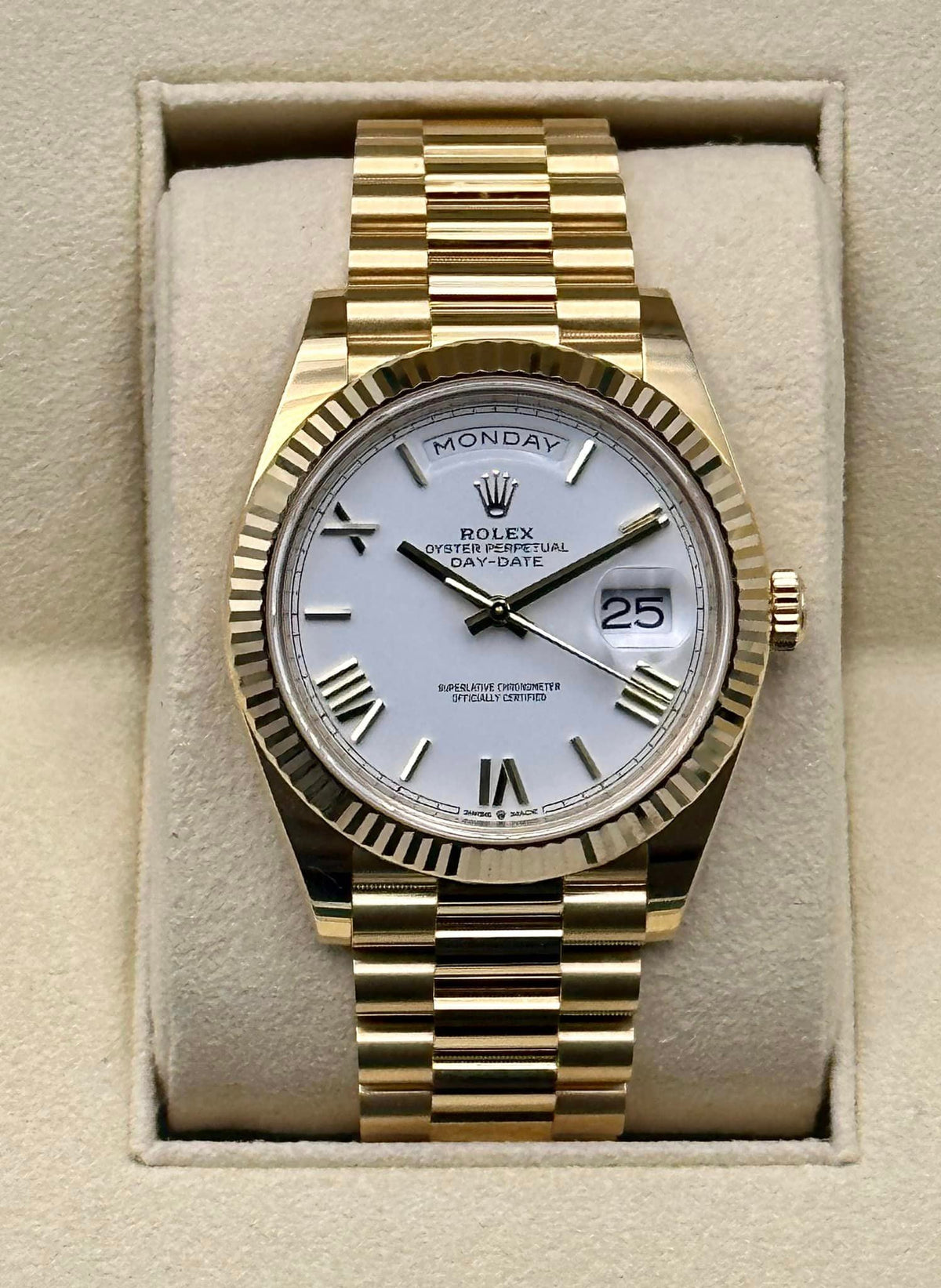 2019 Rolex Day-Date 40mm 228238 Presidential White Dial
